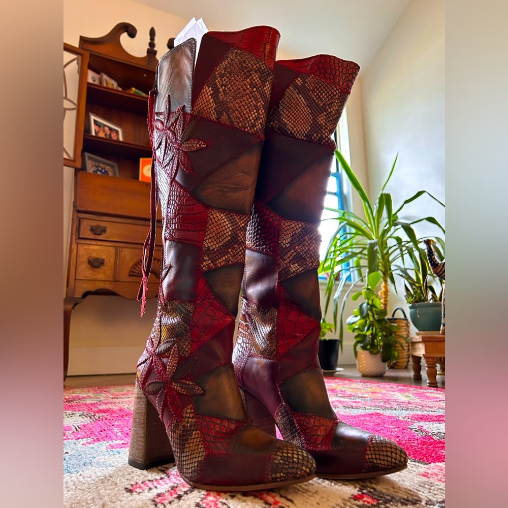 Freebird Juno Patchwork boots in Red